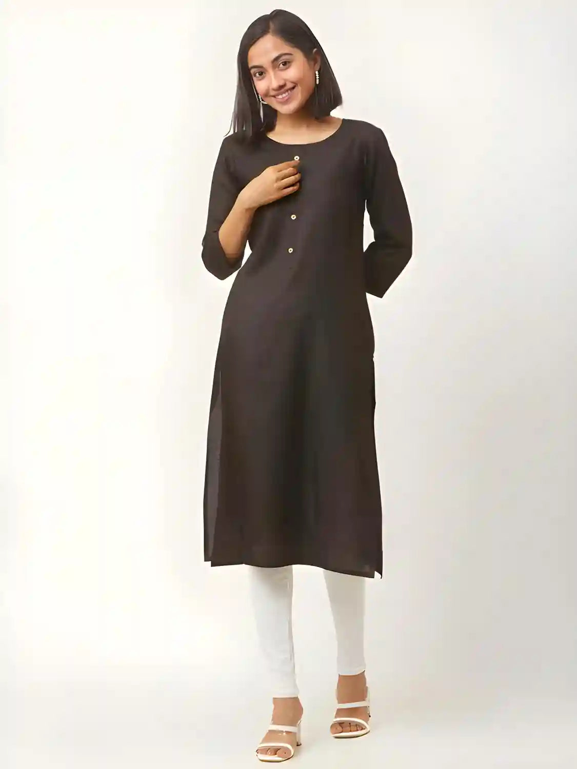 black straight classic a line cotton kurtis