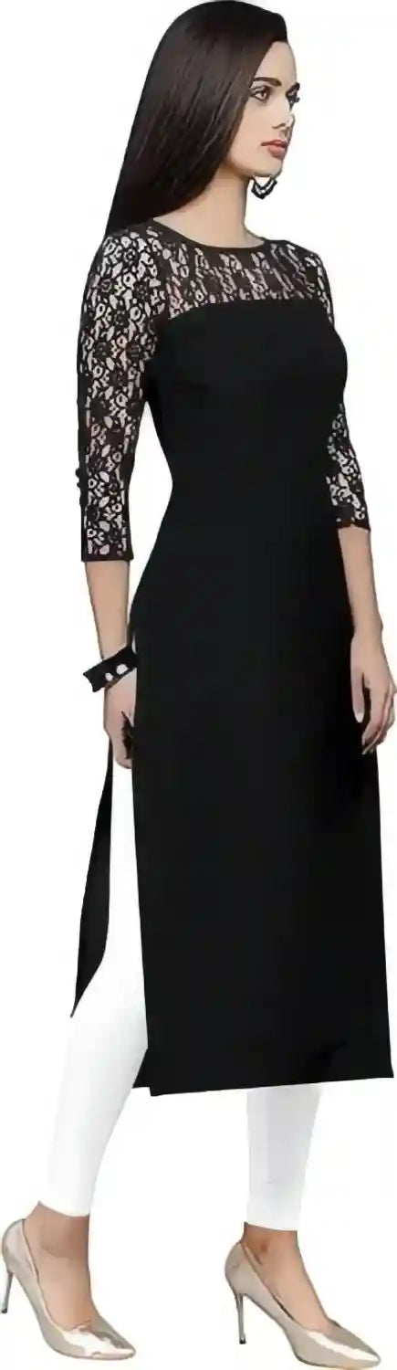 black a line straight daily wear crepe kurtis