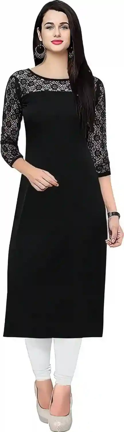 black a line straight daily wear crepe kurtis