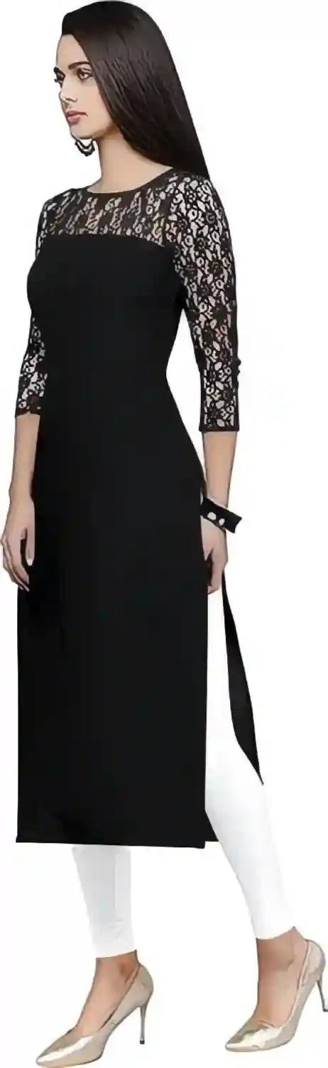 black a line straight daily wear crepe kurtis