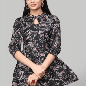 black rayon floral print top for women & girls | ruffle sleeves