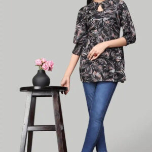 black rayon floral print top for women & girls | ruffle sleeves
