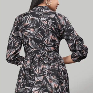 black rayon floral print top for women & girls | ruffle sleeves