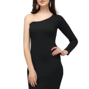 black one shoulder knee length bodycon dress