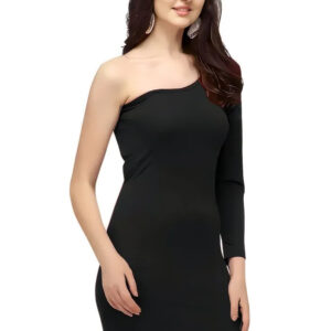 black one shoulder knee length bodycon dress