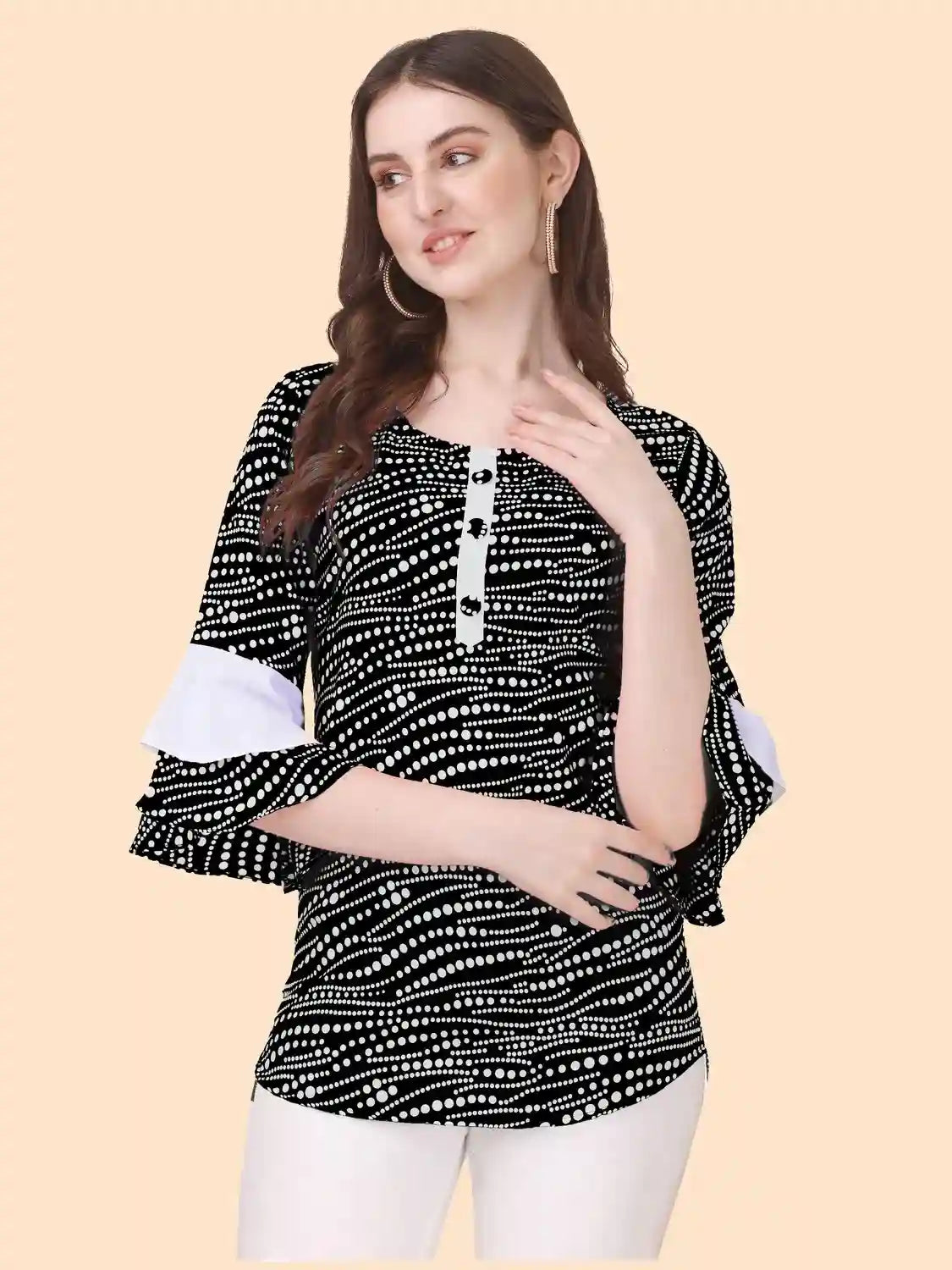 black polka white dot solid crepe tops